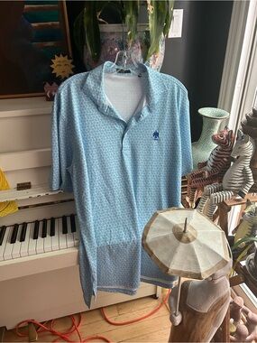 Turtleson Blue Floral Performance Polo Golf Shirt Men’s Large Short Sleeve